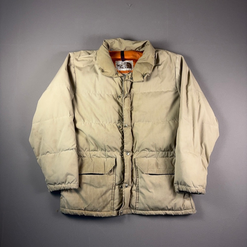 Vintage 70s The North Face Brown Label Down Puffer Jacket Tan Orange Large